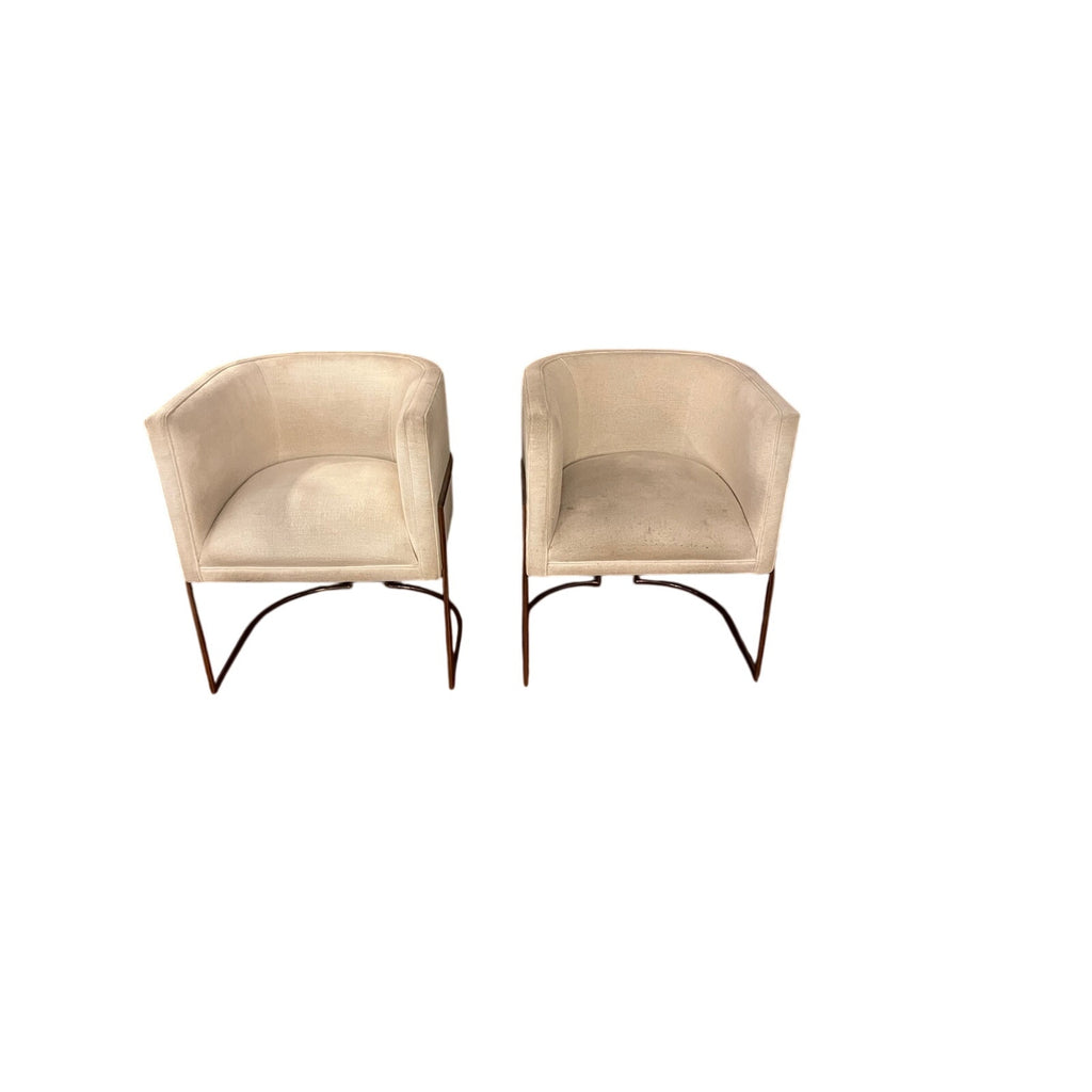 Sunday Pick. North Hoboken. Pair of Anthropologie Barrel Chairs. Rose Gold Frame