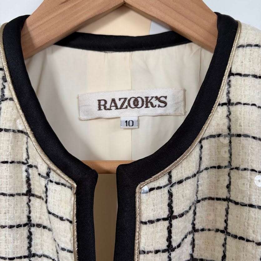 Vintage Razook’s Sequin Windowpane Power Blazer Gold Buttons Size 10 Made USA