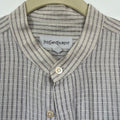 Vintage Yves Saint Laurent Mens Banded Collar Shirt Beige Striped Long Sleeve