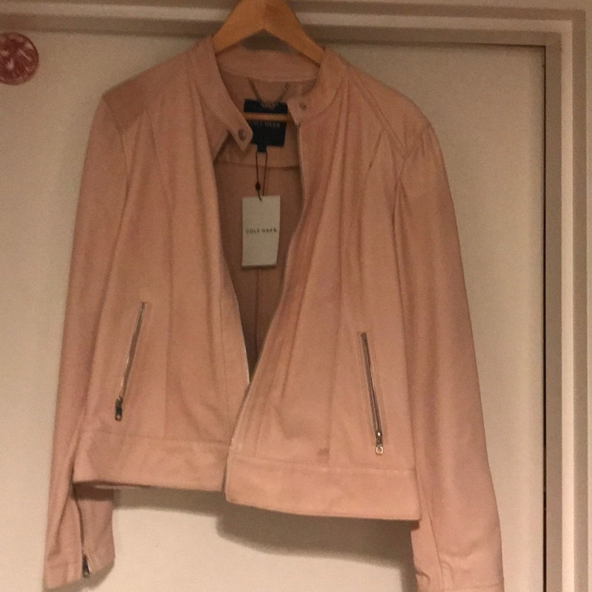Cole haan blush pink leather jacket size L NWT