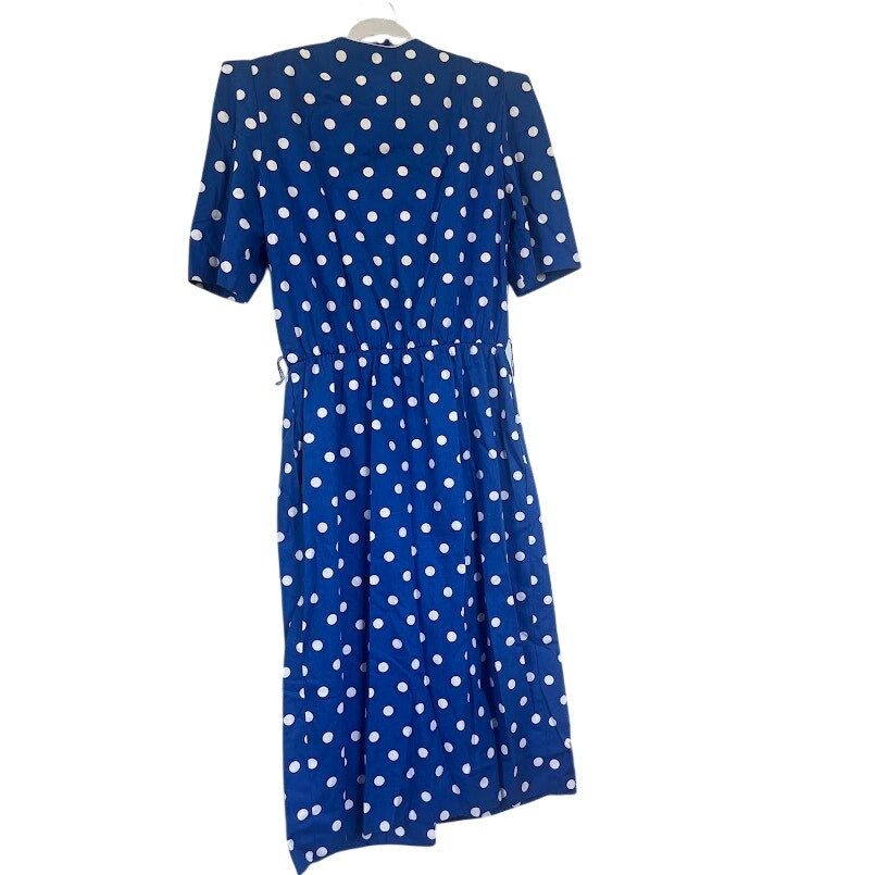Vintage 80s Blue Polka Dot Midi Dress  Princess Diana Era Old Money