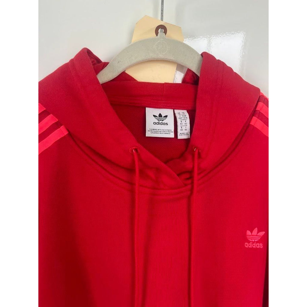 Adidas Originals Scarlet Red Cropped Hoodie Neon Pink Stripes Size M EJ9345