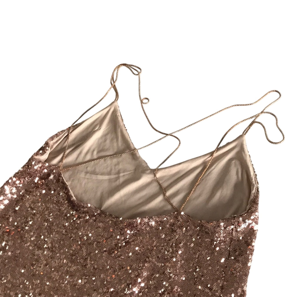 Zara Rose Gold Sequin Slip Dress Homecoming Formal Party Midi Size M