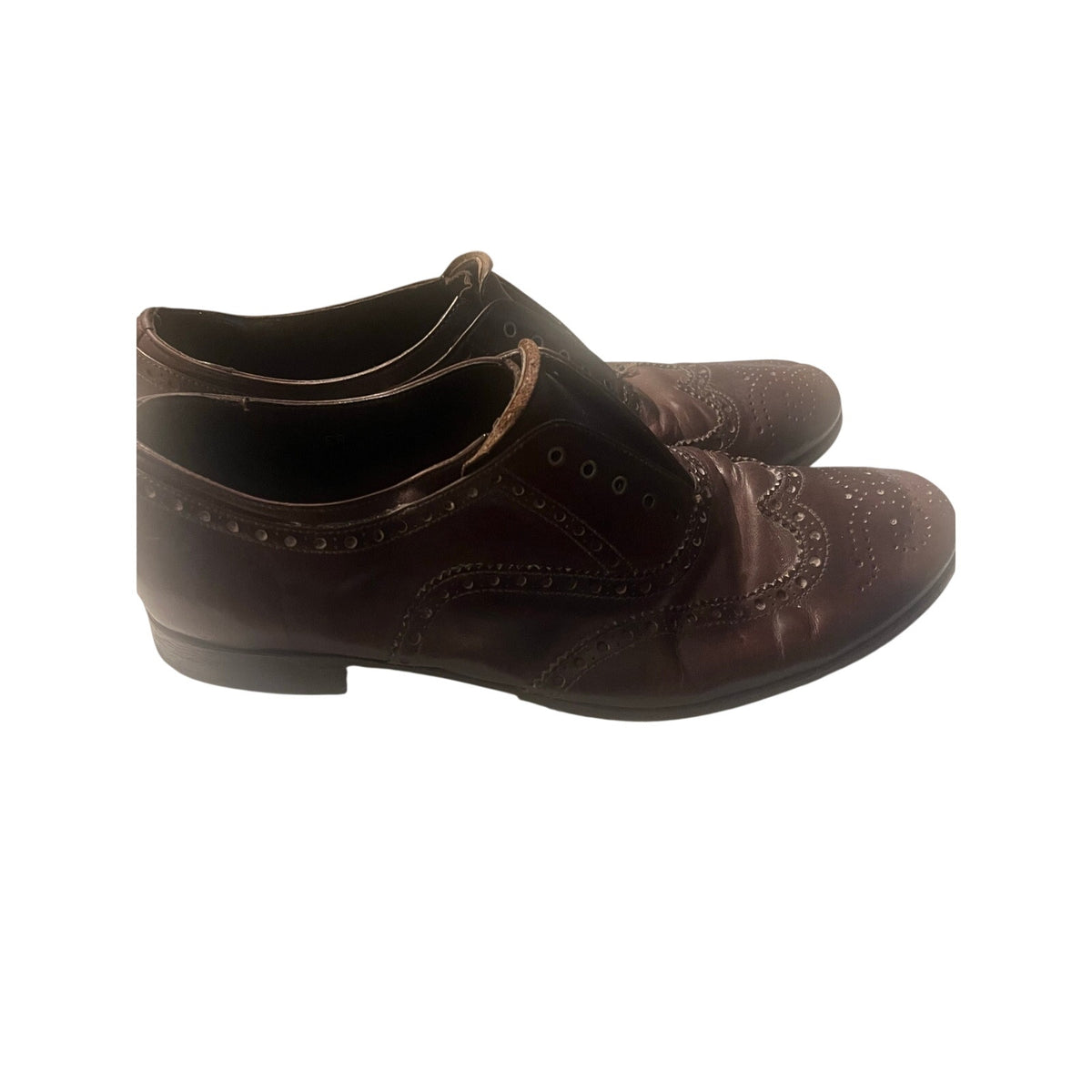 Prada Archive Laceless Elastic Wingtip Brogues Brown Leather Mens US 10.5 Vintage