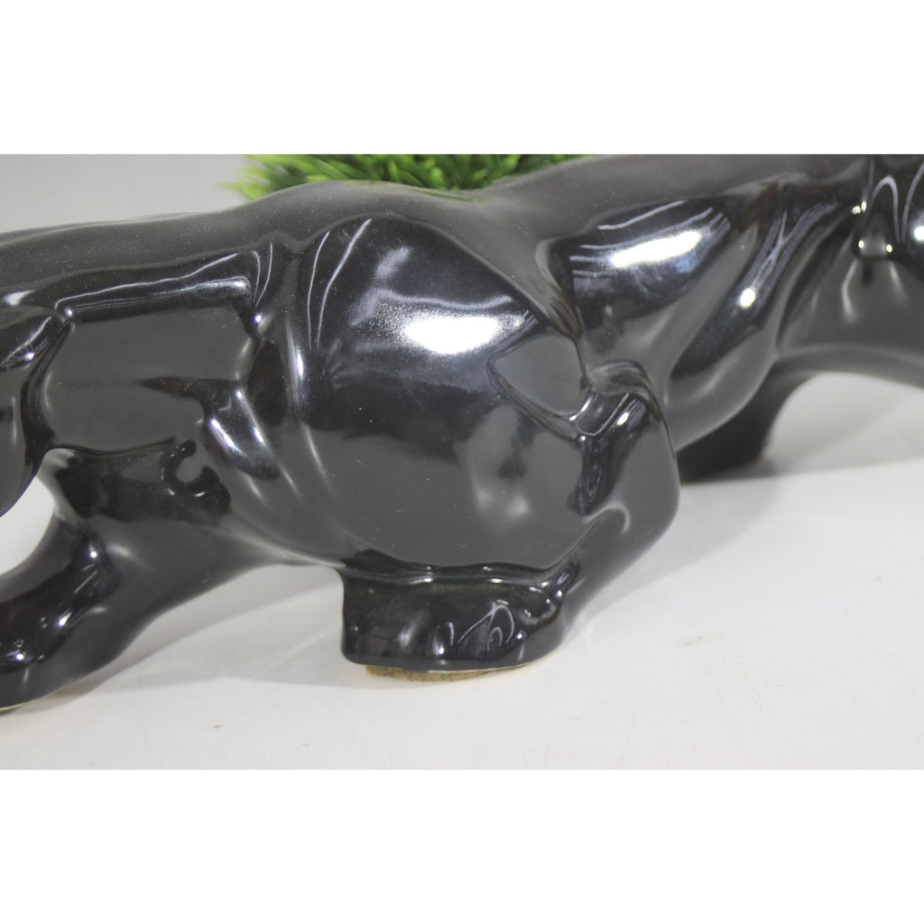 Hollywood Regency Stalking Panther Sculpture | Vintage Black Ceramic | 19"