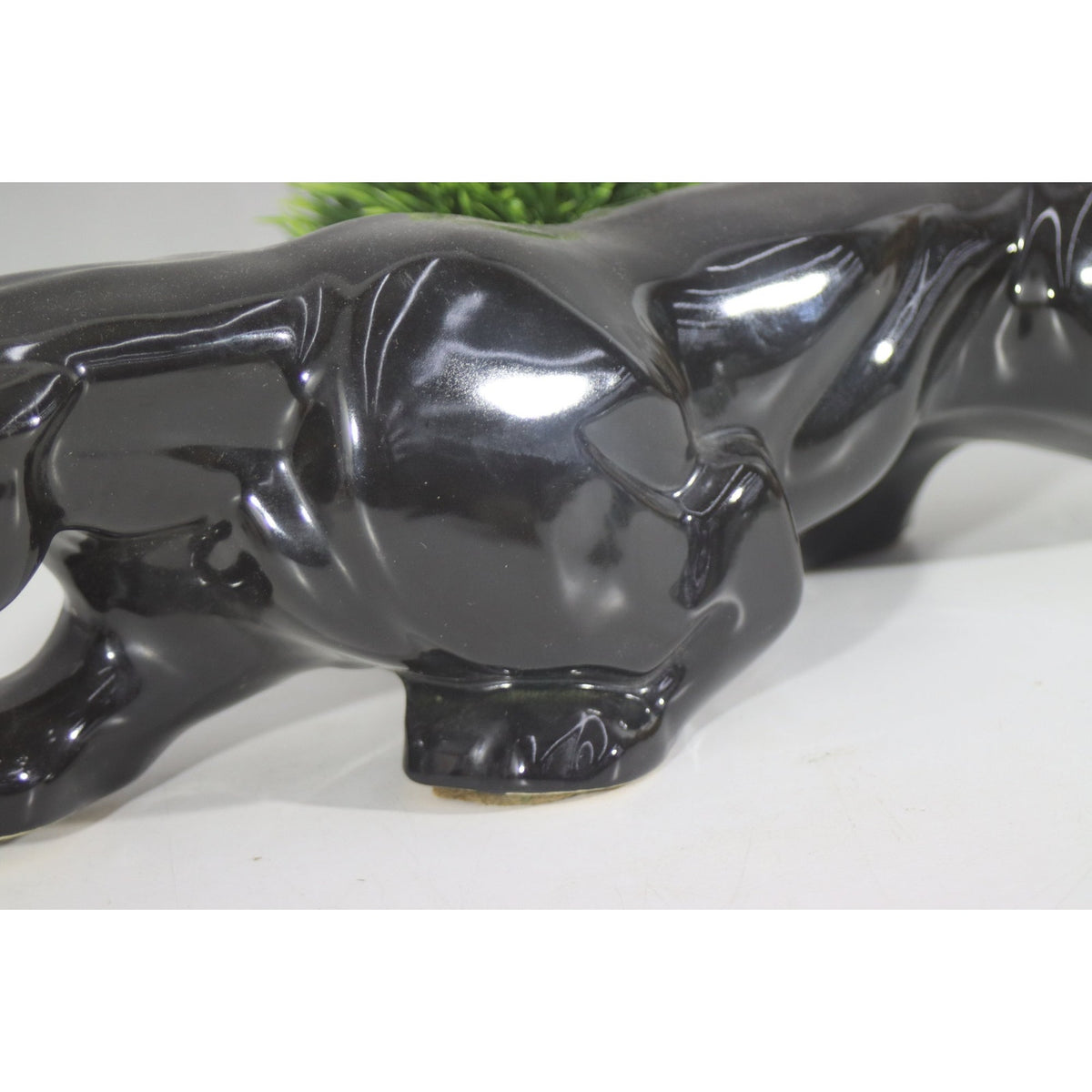 Hollywood Regency Stalking Panther Sculpture | Vintage Black Ceramic | 19"