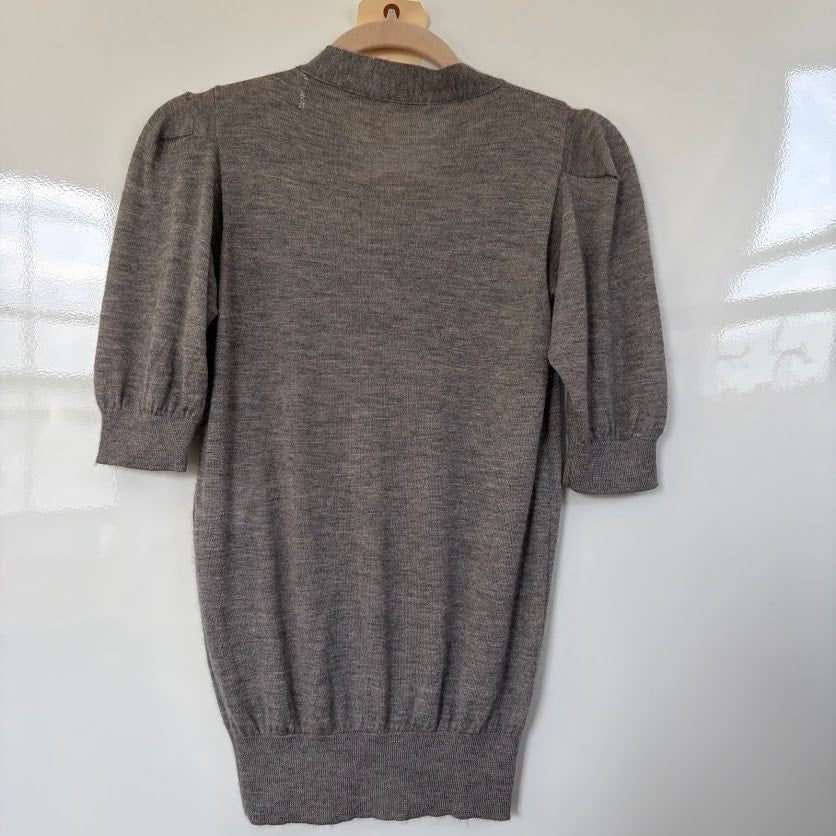 Stella McCartney Gray Tie Neck Puff Sleeve Knit Top Made in Italy XS/S