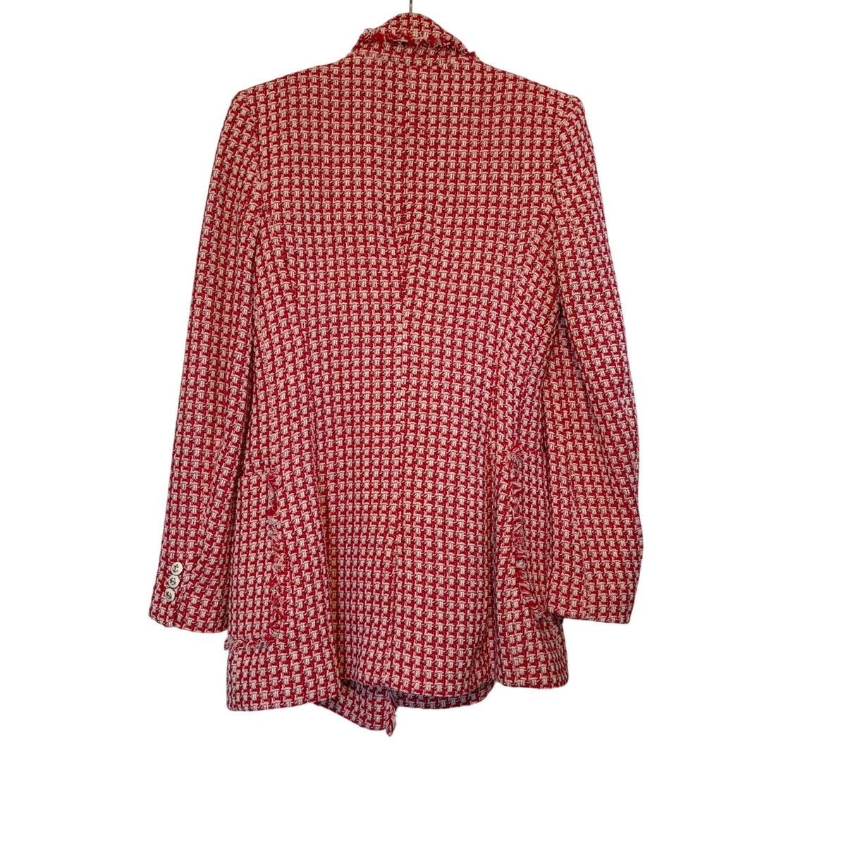 Zara Red Tweed Double Breasted Blazer Gold Buttons XS | Parisian Polish