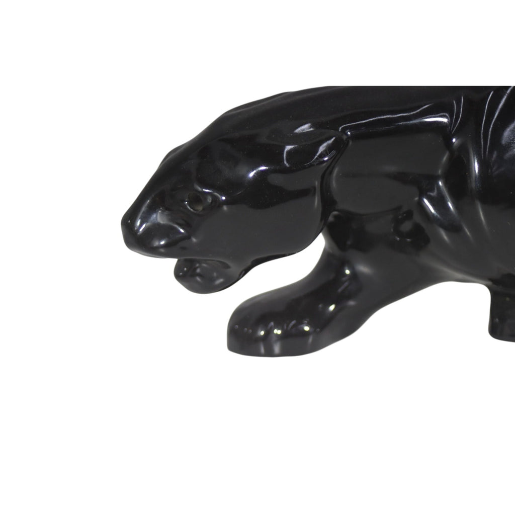 Hollywood Regency Stalking Panther Sculpture | Vintage Black Ceramic | 19"