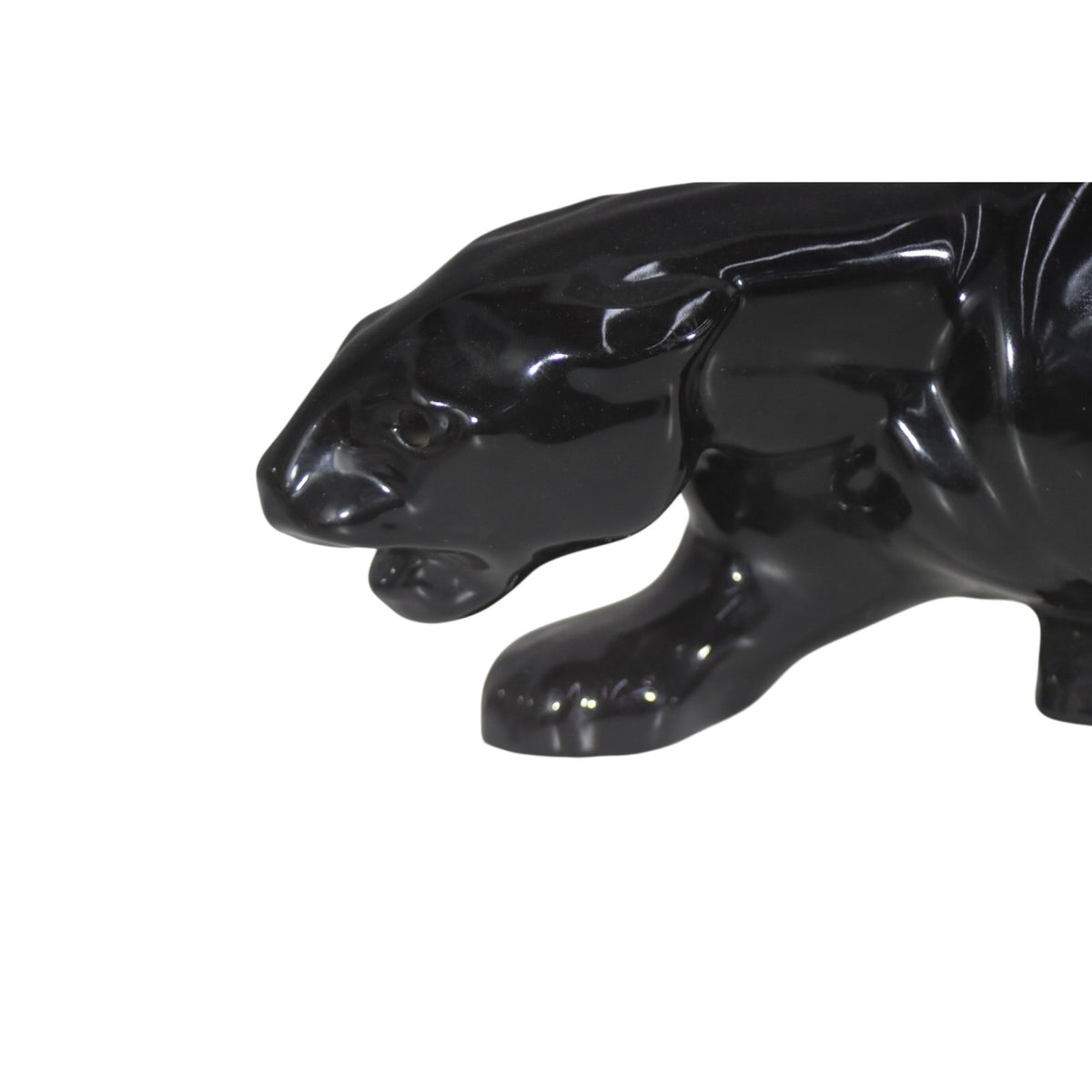 Hollywood Regency Stalking Panther Sculpture | Vintage Black Ceramic | 19"