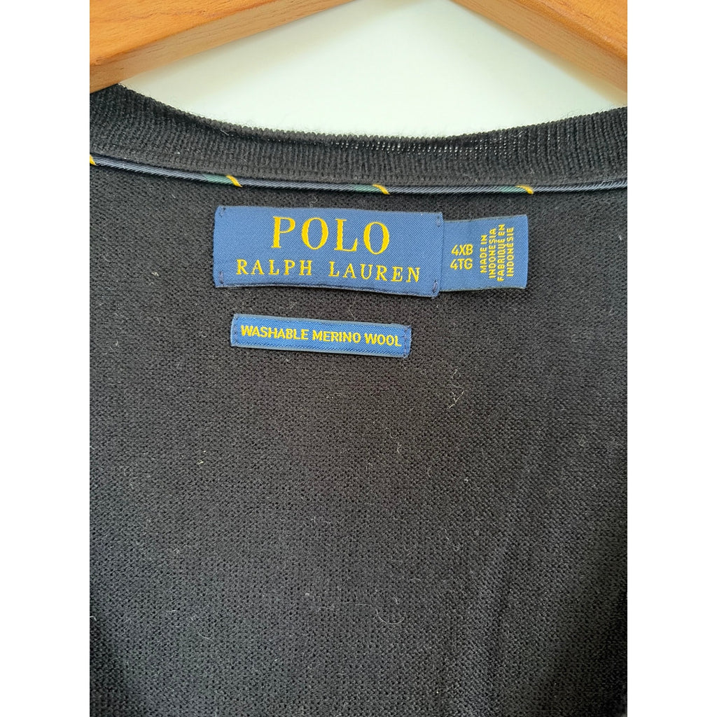 Polo Ralph Lauren Mens Black Washable Merino Wool V-Neck Sweater 4XB Big