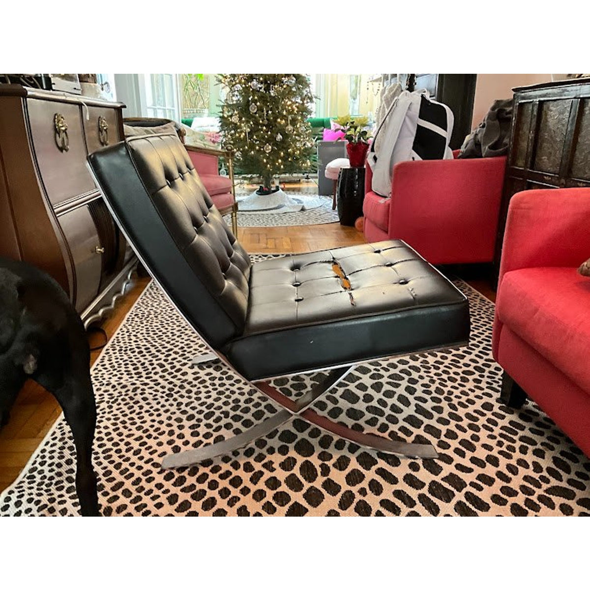 Sunday Pick Up - Hoboken Barcelona-Style Lounge Chair | Black Tufted Vinyl | MCM | sunday p/u  hoboken