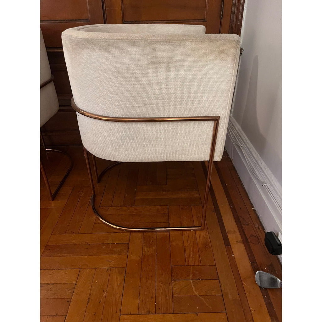 Sunday Pick. North Hoboken. Pair of Anthropologie Barrel Chairs. Rose Gold Frame