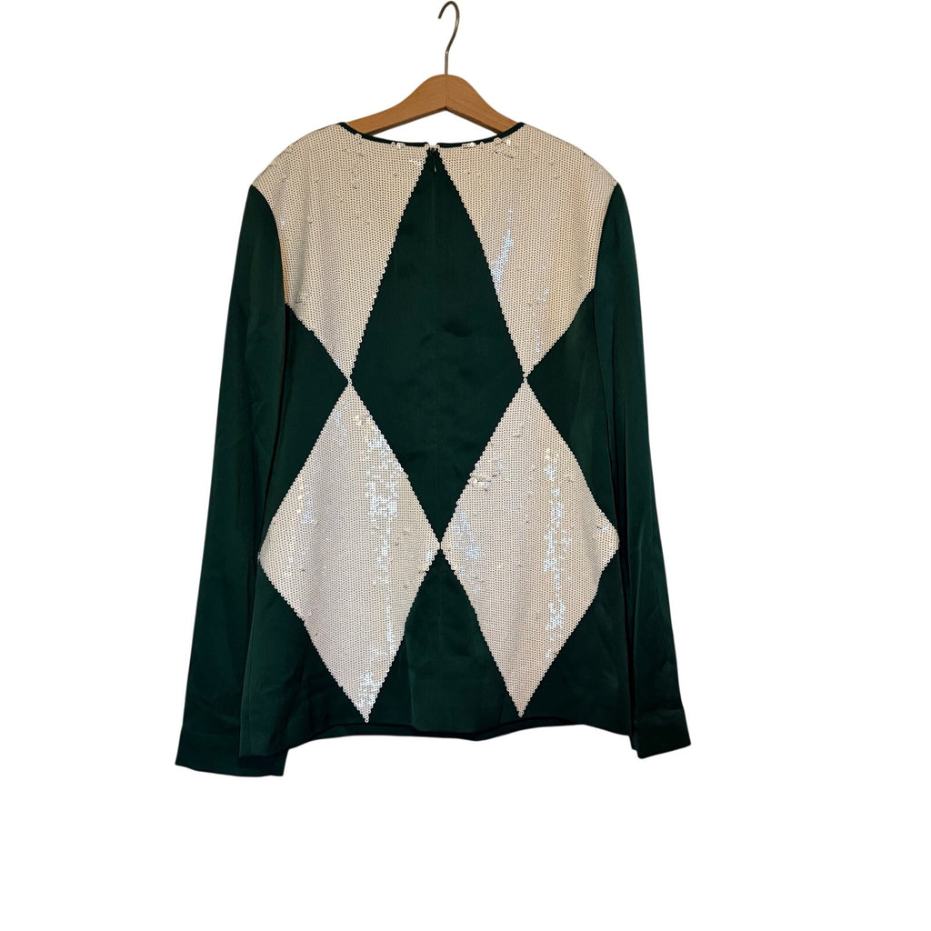 Tory Burch Green Sequin Argyle Sweater NWT Size 4 | Holiday Party Sparkle