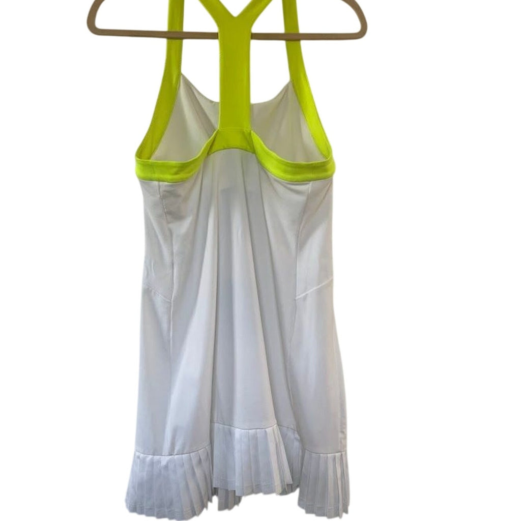 NWT Ralph Lauren US Open Tennis Dress M White Neon Yellow Pleated Pink Pony