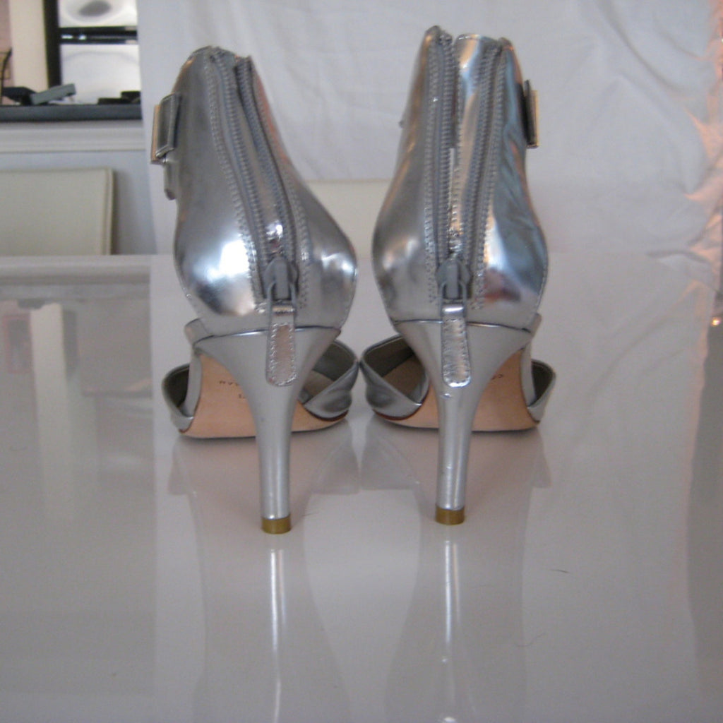 Cole Haan Grand.OS | Silver Metallic Bow Ankle Strap Heel | Size 9.5