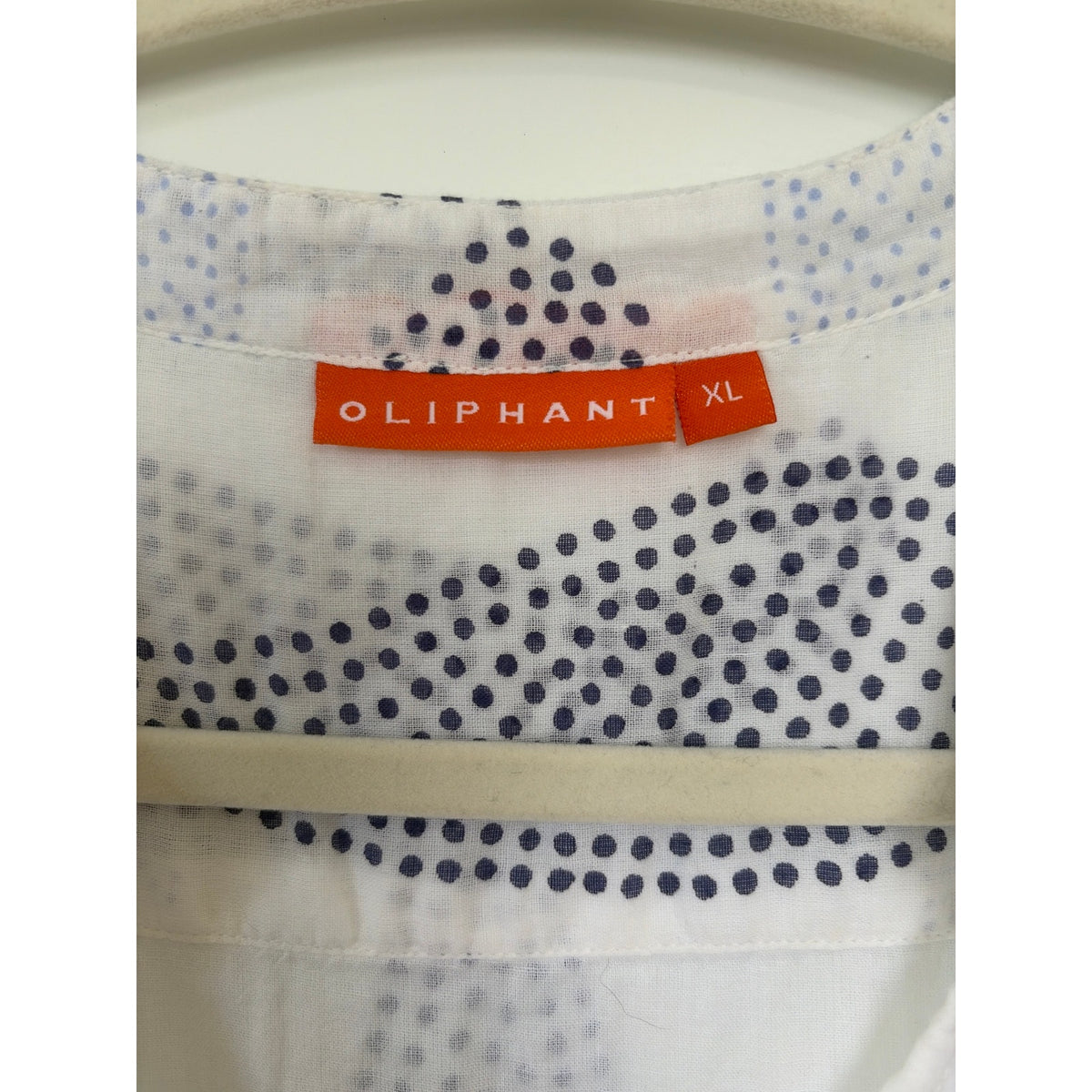 Oliphant Block Print Tunic White Blue Paisley Tassel Tie Neck Cotton Womens XL