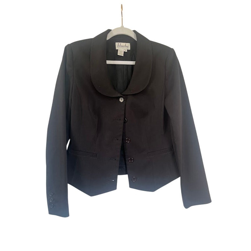 Vintage Blushe Black Tailored Blazer Rounded Collar Button Front Womens Size 8