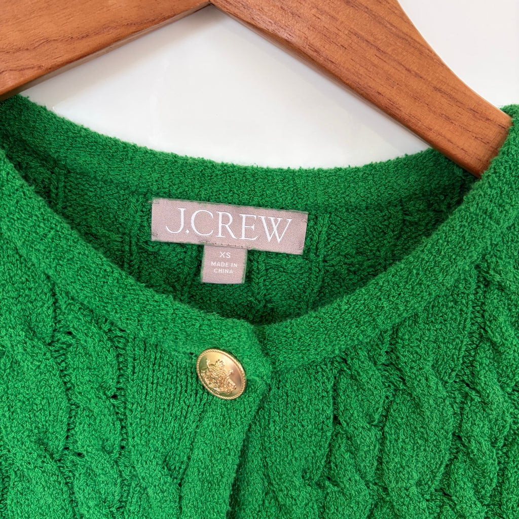 J.Crew Green Textured Cable Knit Cardigan Crest Buttons Pockets Cropped