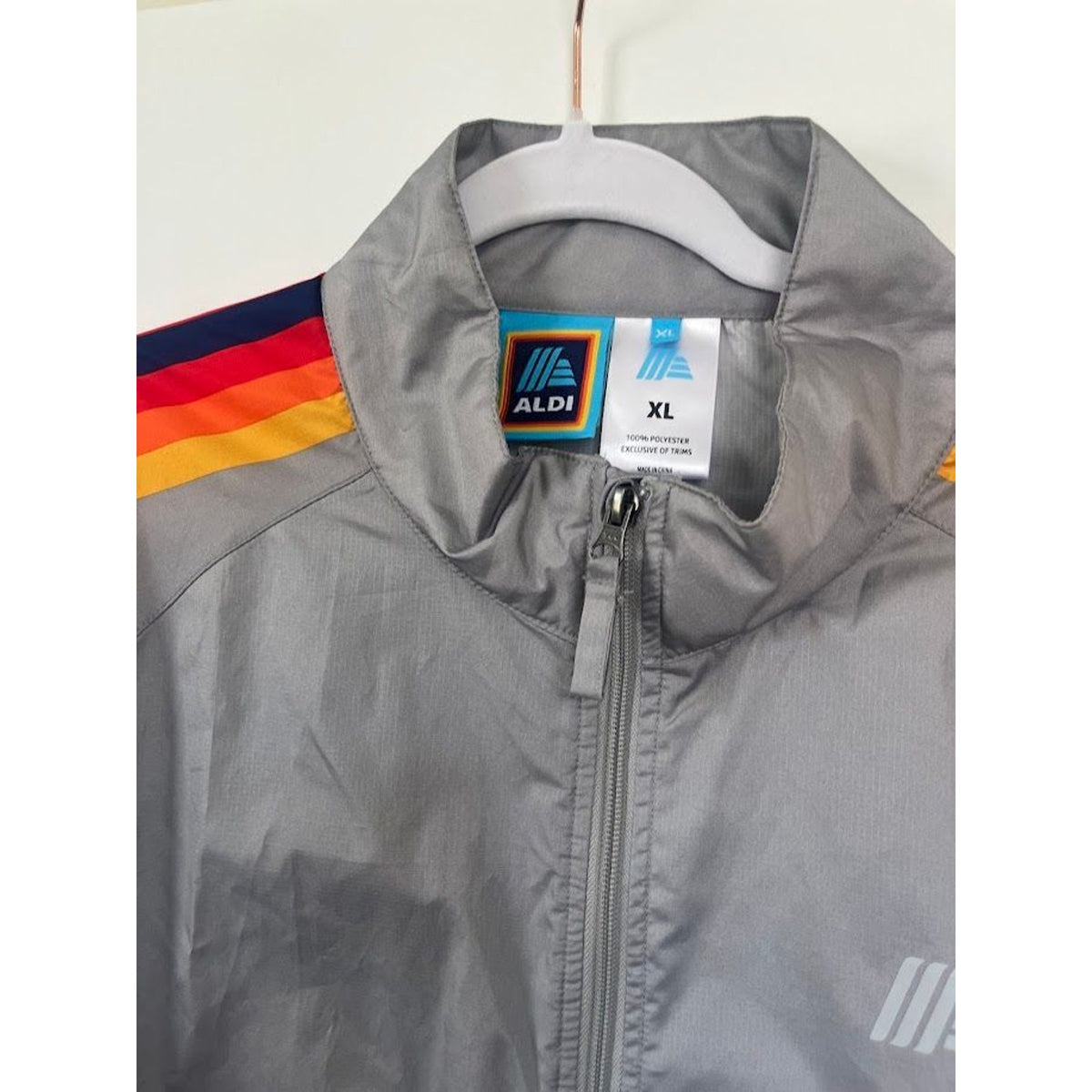 Rare Aldi Gear Grey Retro Striped Rain Slicker XL Windbreaker