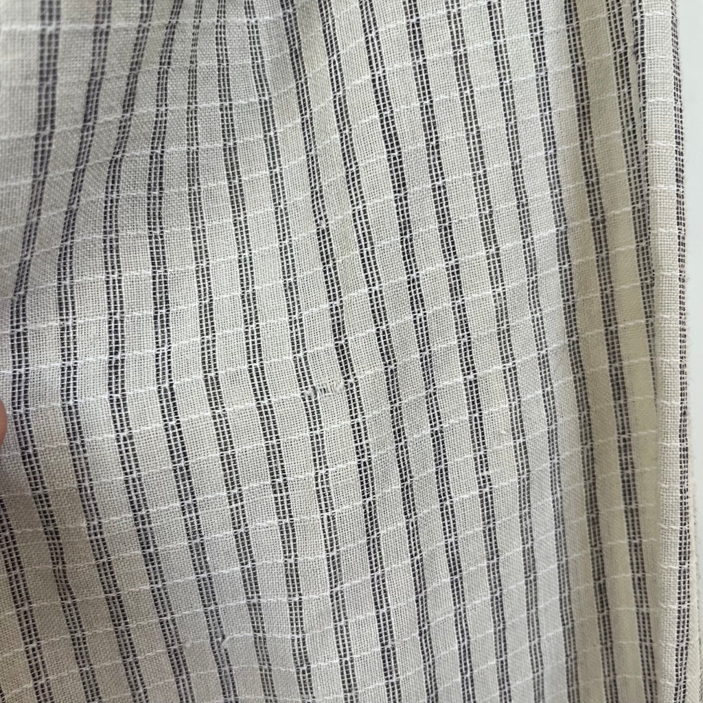 Vintage Yves Saint Laurent Mens Banded Collar Shirt Beige Striped Long Sleeve