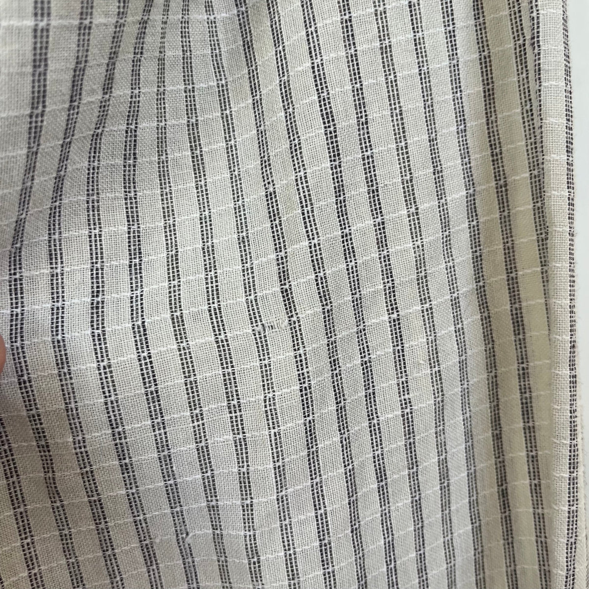 Vintage Yves Saint Laurent Mens Banded Collar Shirt Beige Striped Long Sleeve