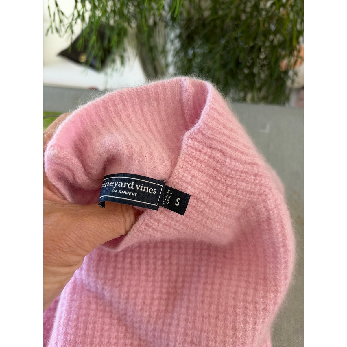 Vineyard Vines 100% Cashmere Pink Waffle Knit Mock Neck Sweater Womens S