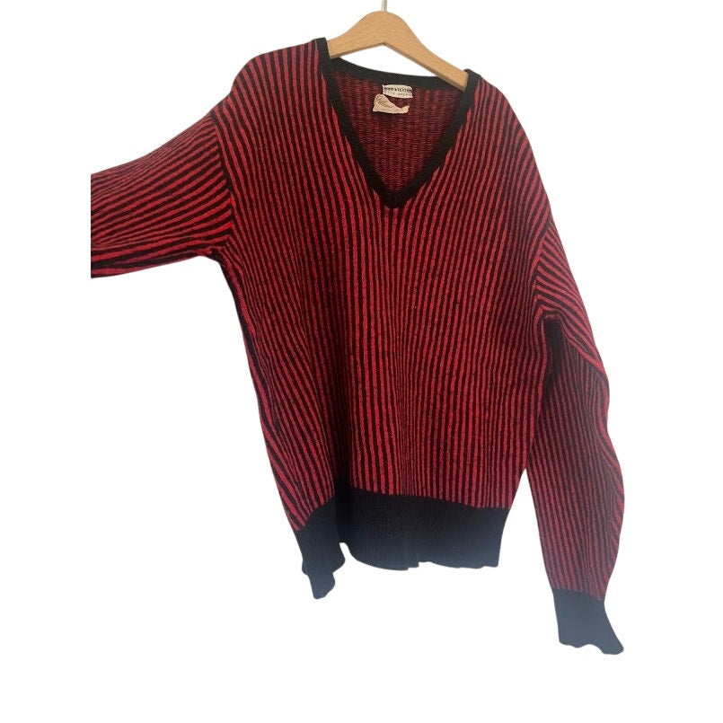 Vintage 80s Lord & Taylor Red Black Lambswool Sweater Post Punk New Wave