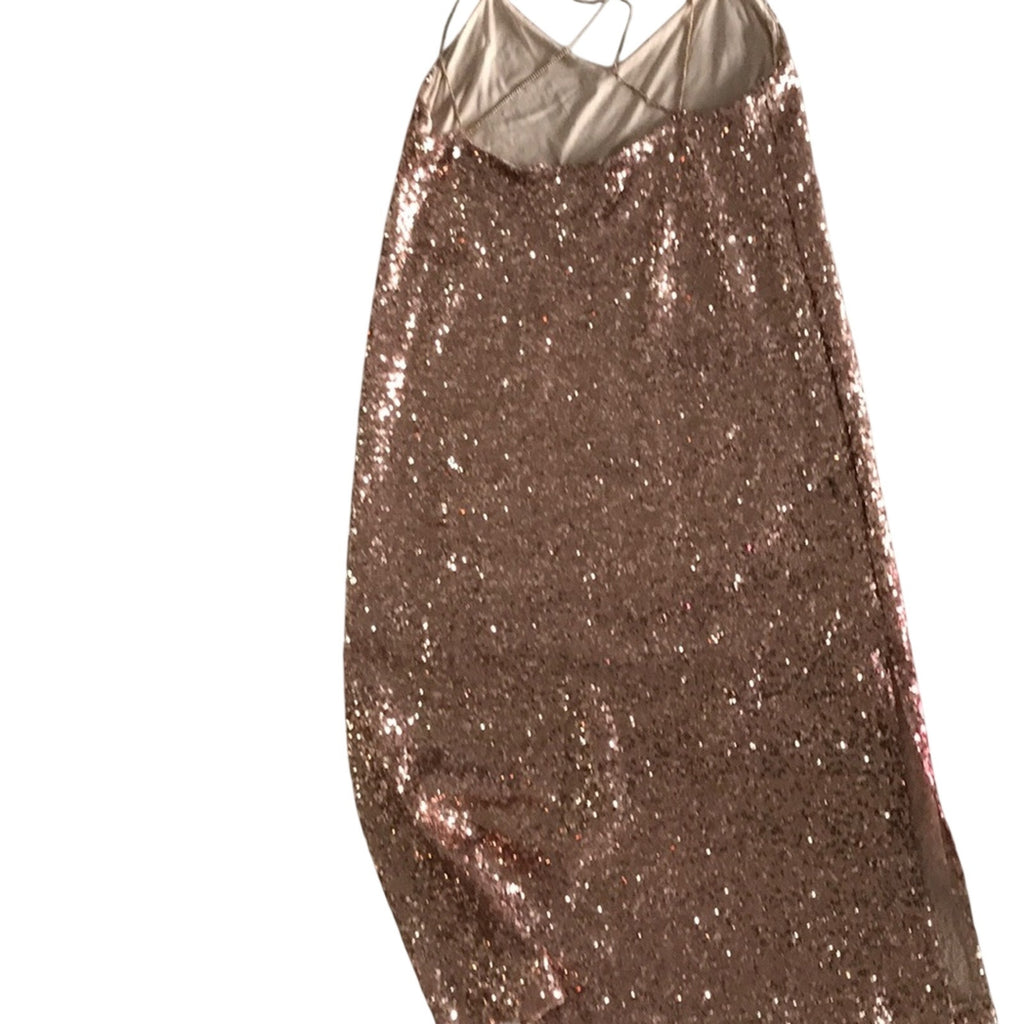 Zara Rose Gold Sequin Slip Dress Homecoming Formal Party Midi Size M