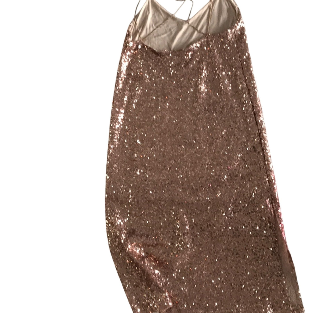Zara Rose Gold Sequin Slip Dress Homecoming Formal Party Midi Size M