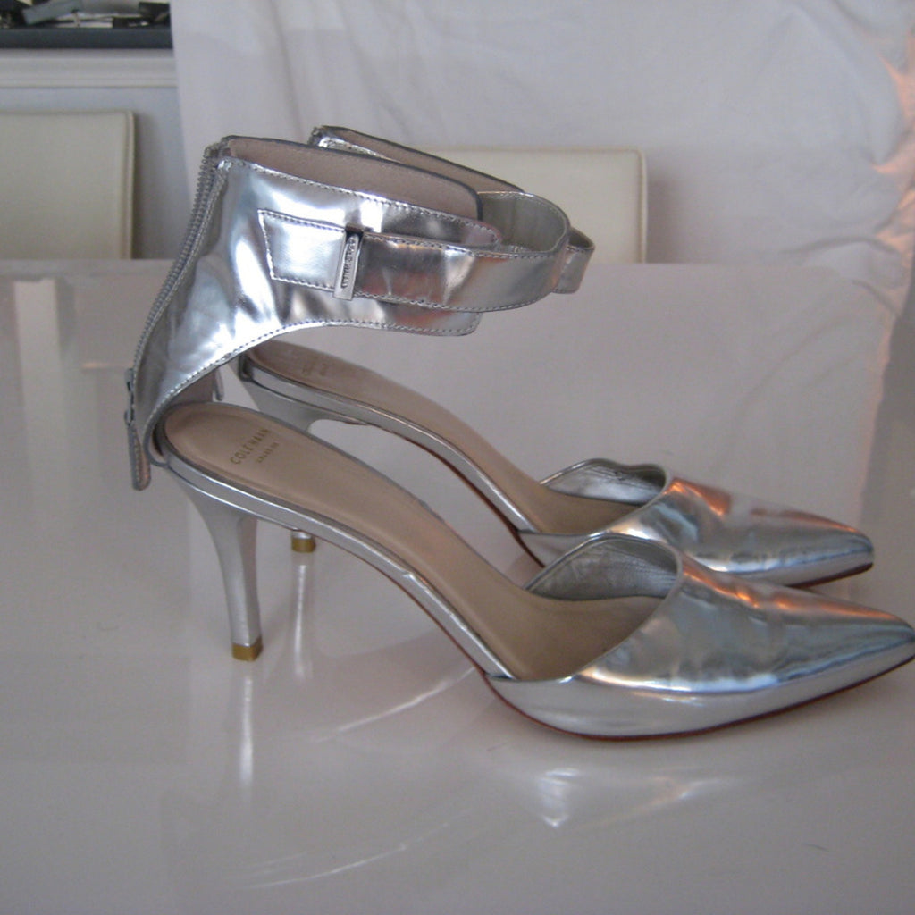 Cole Haan Grand.OS | Silver Metallic Bow Ankle Strap Heel | Size 9.5