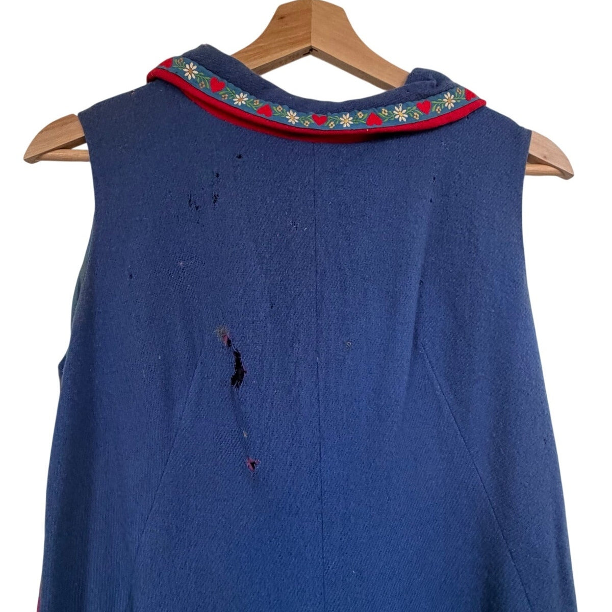 Vintage 60s Lanz Original Navy Wool Romper Edelweiss Trim Moth Folk Art