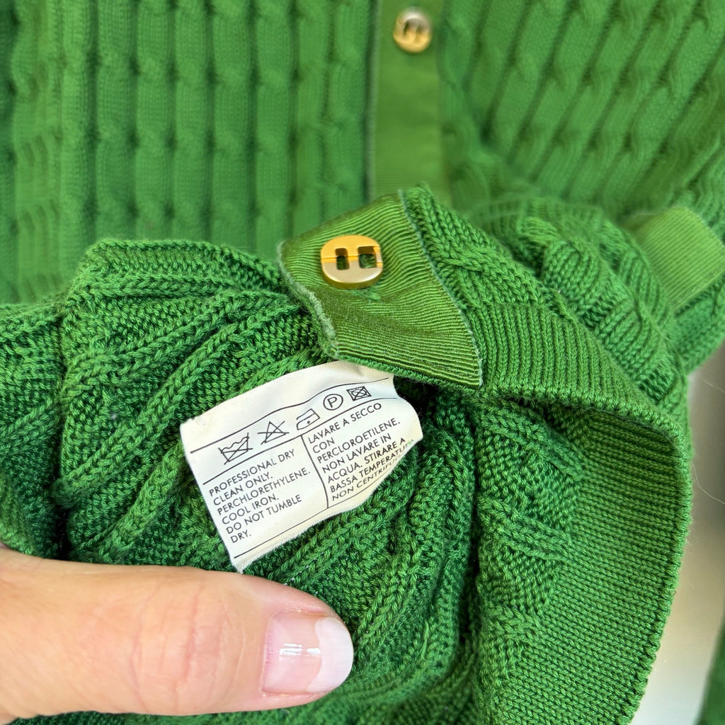Vintage Salvatore Ferragamo Green Cable Knit Cardigan Cotton Made in Italy M