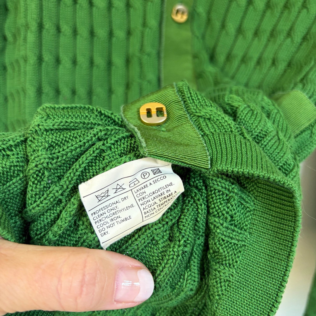 Vintage Salvatore Ferragamo Green Cable Knit Cardigan Cotton Made in Italy M