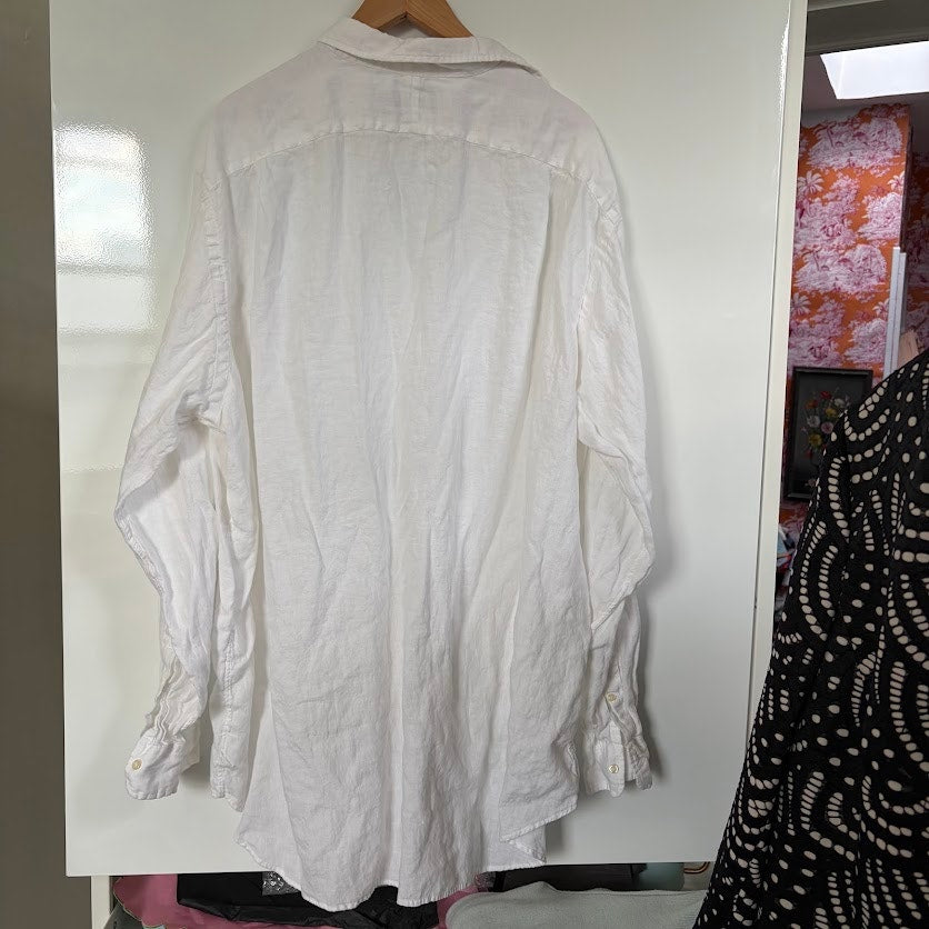 Polo Ralph Lauren White Linen Button Down Shirt 3XL Oversized Made in India
