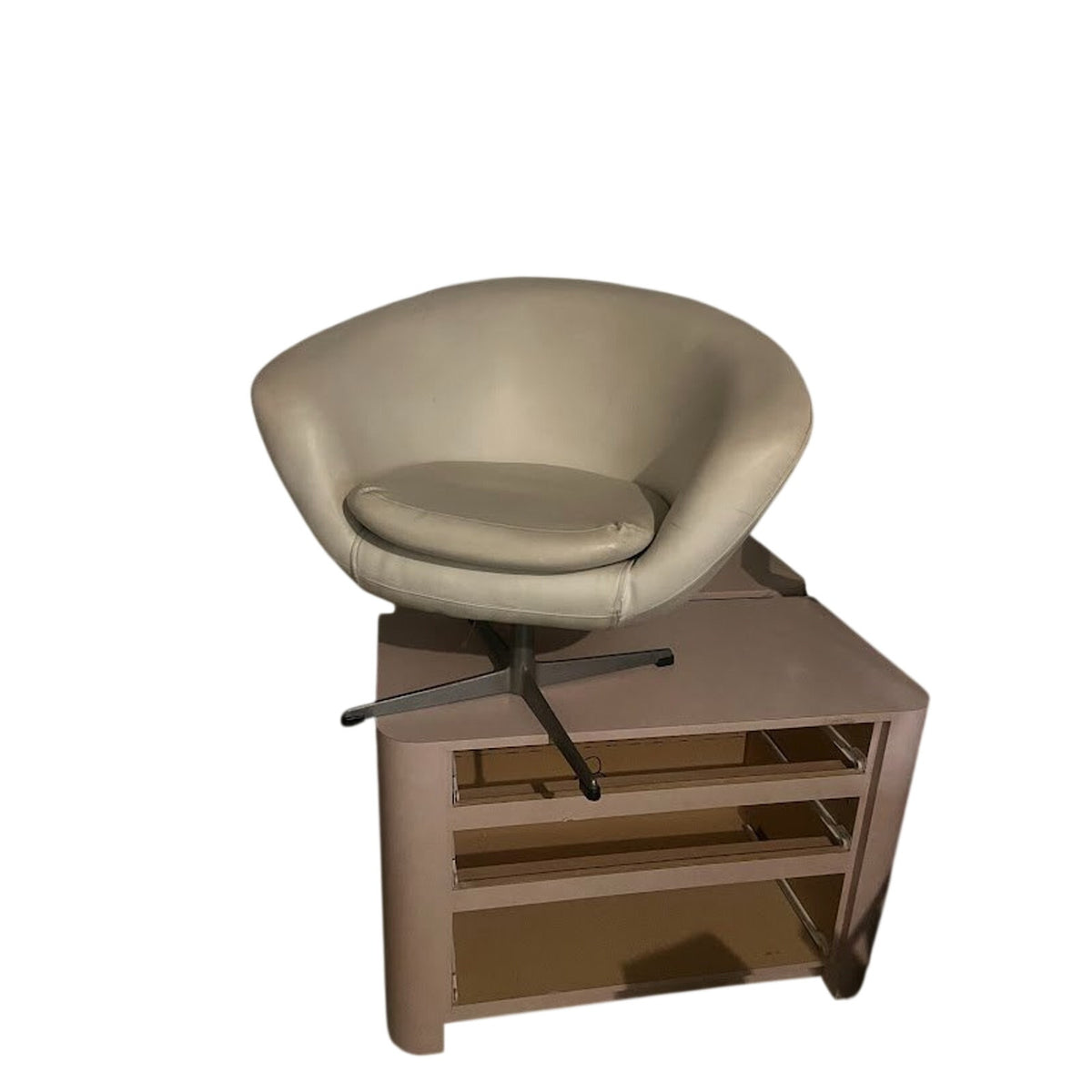 Vintage MCM Pod Swivel Chair | Egg | Cream Vinyl | Cast Aluminum Base | 1960s