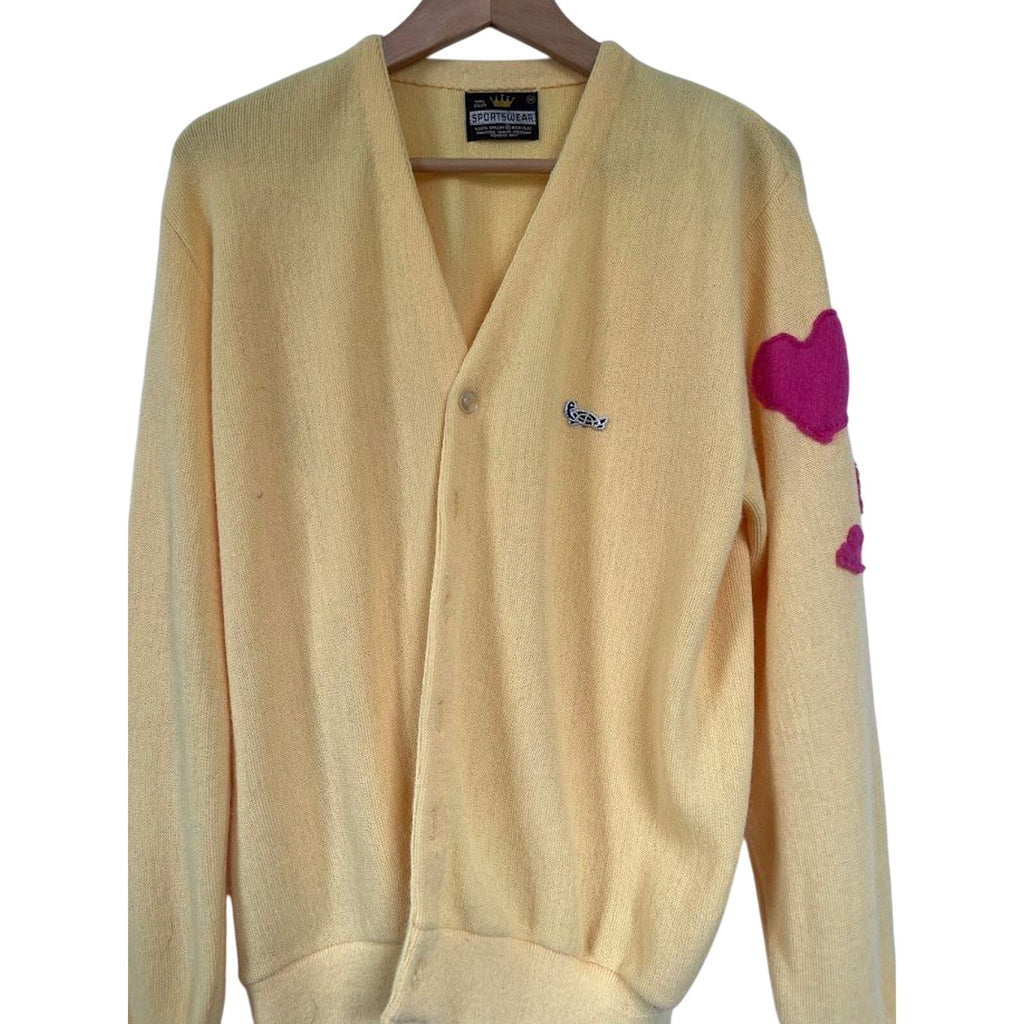 Upcycled Vintage Golf Sweater | Hand-Sewn Cashmere Hearts | M