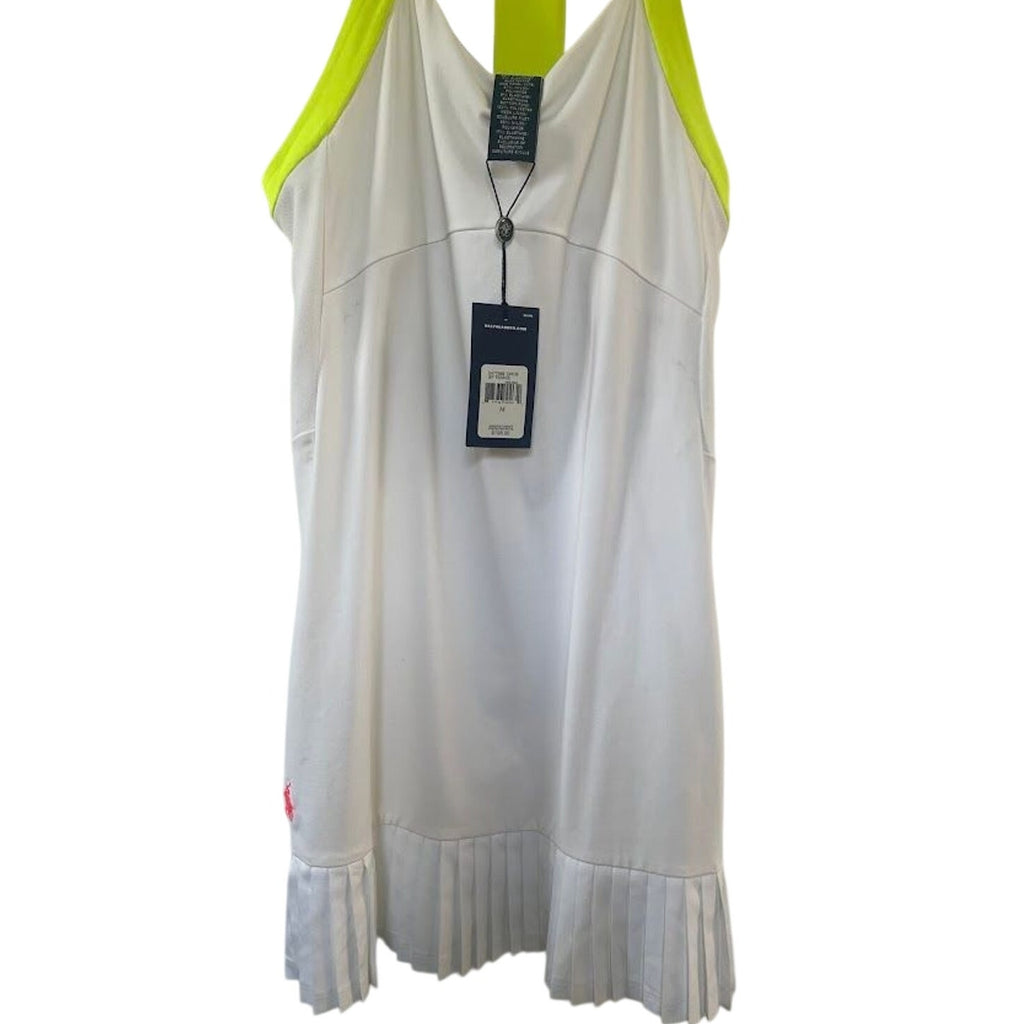 NWT Ralph Lauren US Open Tennis Dress M White Neon Yellow Pleated Pink Pony
