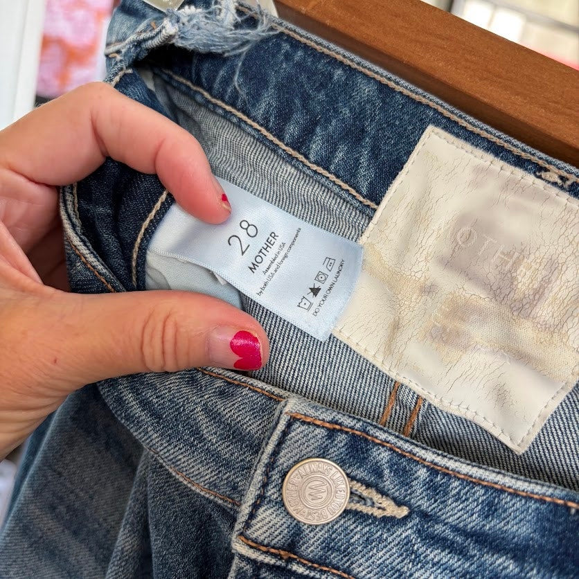 MOTHER The Dazzler Shift  Distressed Jeans Size 28 Raw Hem