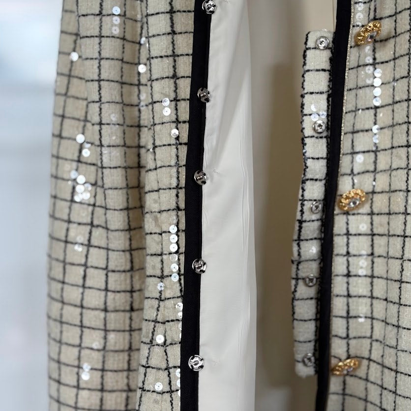 Vintage Razook’s Sequin Windowpane Power Blazer Gold Buttons Size 10 Made USA