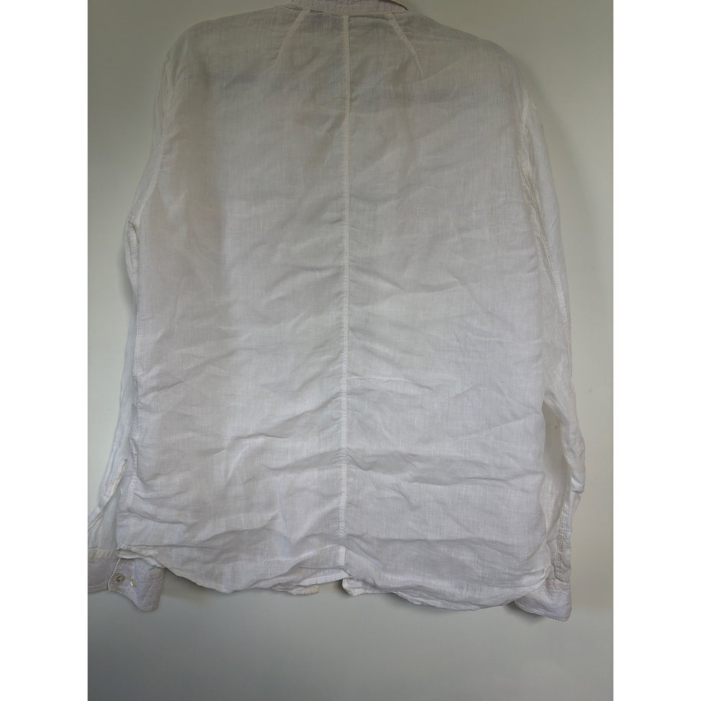 Theory Mens 100% Linen White Button Down Shirt Long Sleeve Chest Pockets
