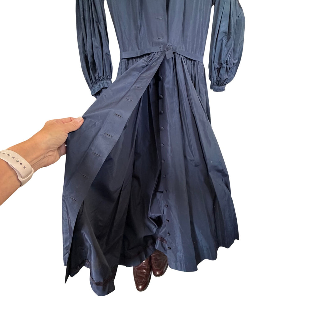 Vintage 1950s Lanz Original Bonwit Teller Navy Shirtwaist Dress Full Skirt XS