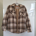 Wrangler Sherpa Lined Plaid Shacket Size M Cream Tan Brown Flannel Shirt Jacket
