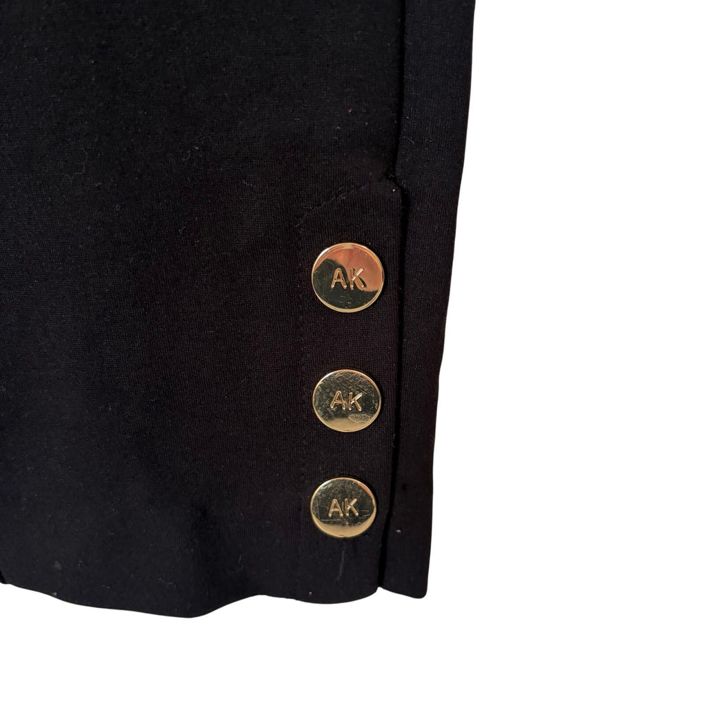 Anne Klein Black Ponte Ankle Pants Gold AK Button Hem Workwear Size 6