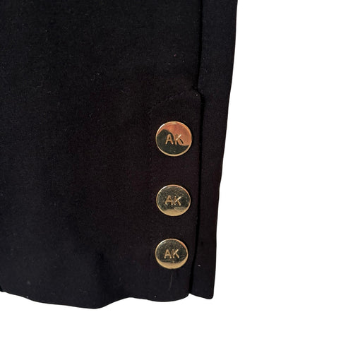 Anne Klein Black Ponte Ankle Pants Gold AK Button Hem Workwear Size 6