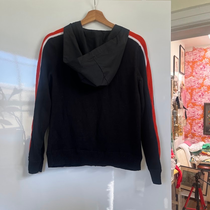 Lauren Ralph Lauren LRL Active Black Hooded Track Jacket Red White Stripe