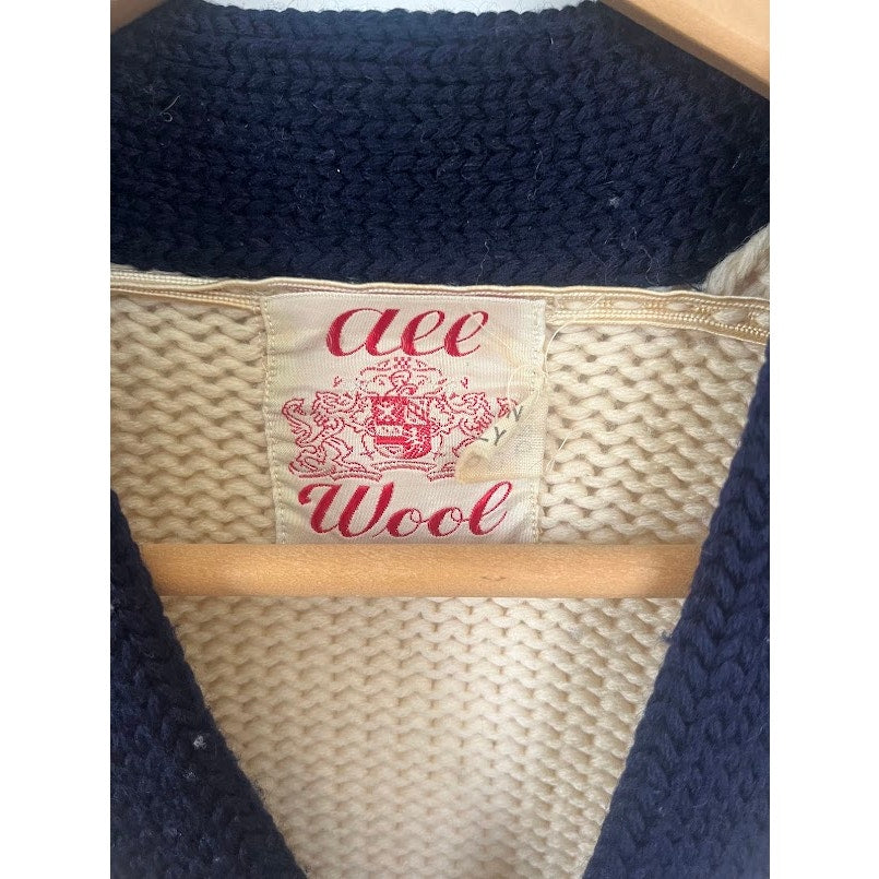 True Vintage 50s 60s Ace Sportswear Heavy Wool Letterman Sweater Cardigan Chunky Low Slung Pockets