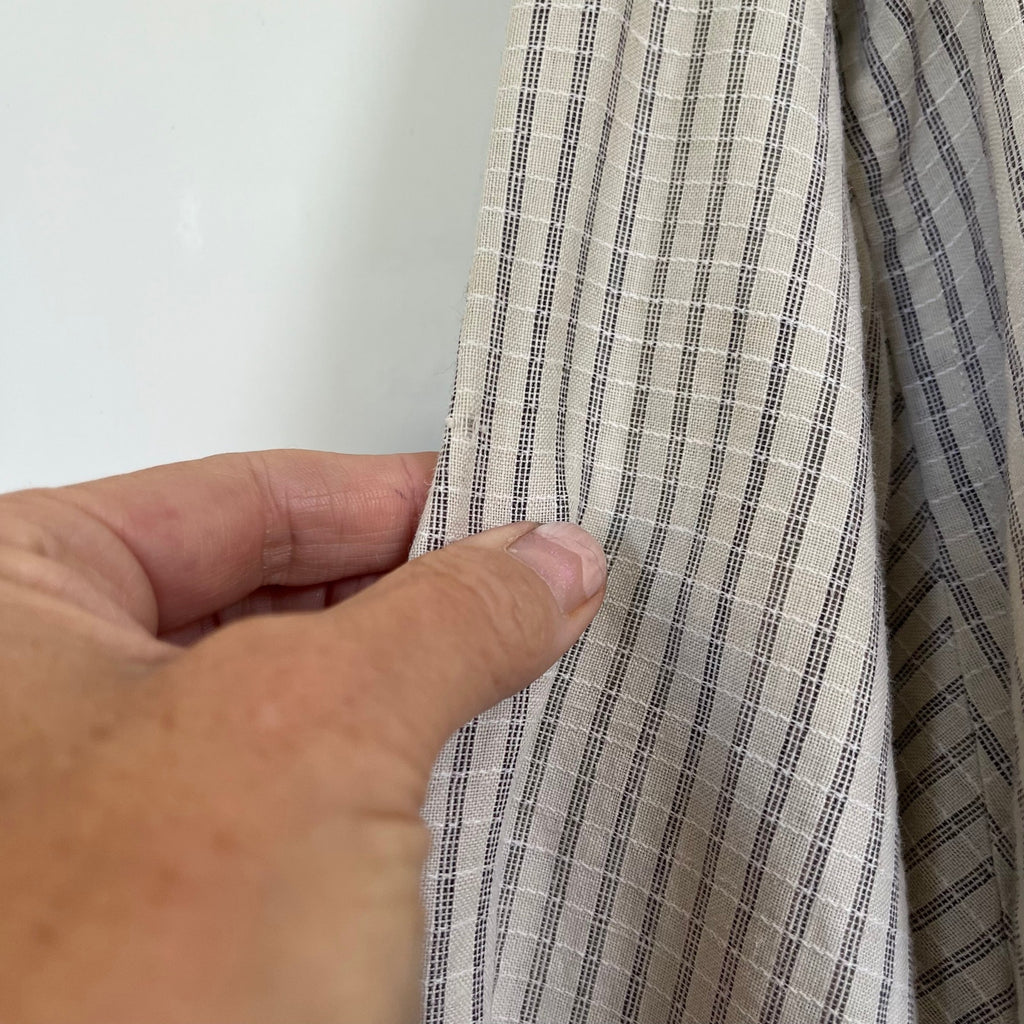 Vintage Yves Saint Laurent Mens Banded Collar Shirt Beige Striped Long Sleeve