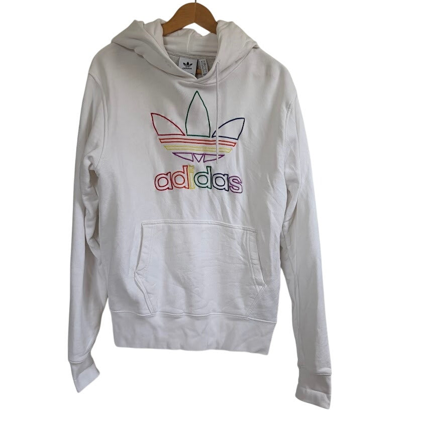 Adidas Originals Pride Rainbow Trefoil Hoodie White Pullover Men's S