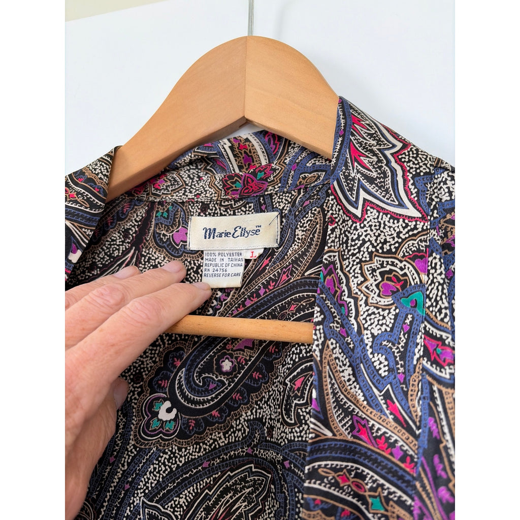 Vintage Marie Ellyse Paisley Maxi Robe Silky Long Dressing Gown Purple Womens L